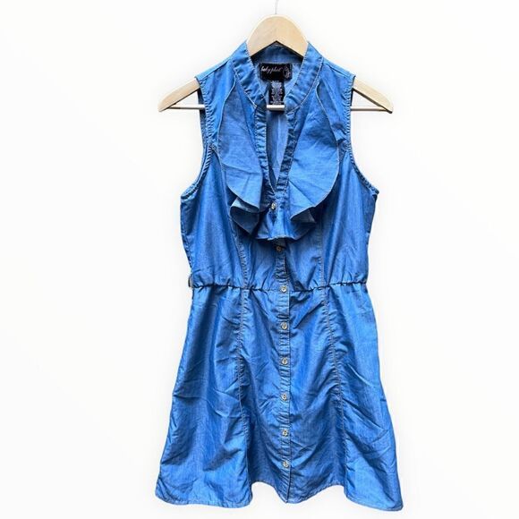 Baby Phat Other - BABY PHAT BUTTON UP DENIM CHAMBRAY RUFFLE NECK GIRLS DRESA SIZE LARGE 11/13